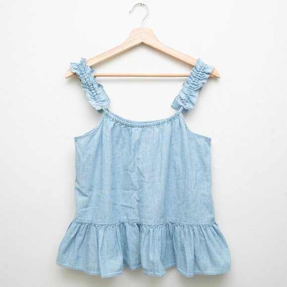 Madewell Chambray Ruffled Spaghetti Cropped Top - Picture 2 of 5